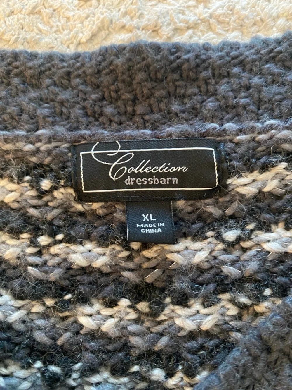 Collection Dress Barn Striped Knit Open Cardigan in Charcoal and Light Gray - XL